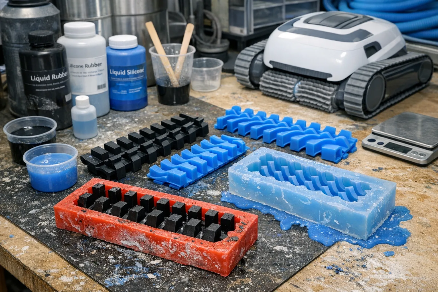 Gummi- und Silikonbuersten fuer Poolroboter selbst formen