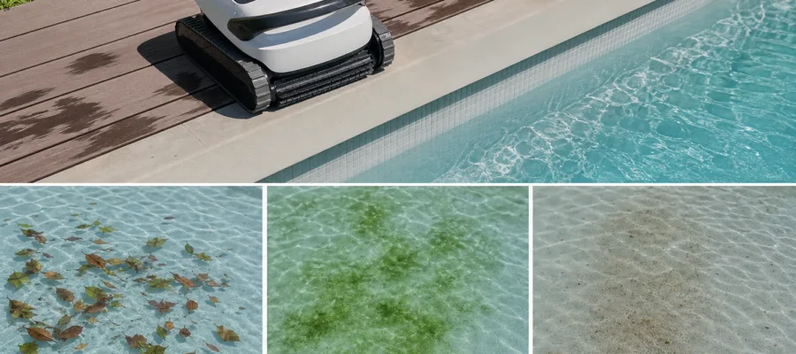 Poolroboter fuer verschiedene Verschmutzungsarten einstellen: Blaetter, Algen und Sand